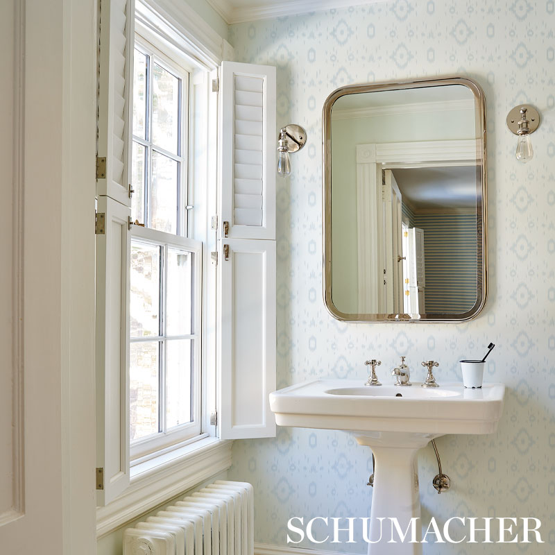 Tabitha Orpington Blue by Schumacher Geometric Ikat Wallpaper – Schumacher 5012200