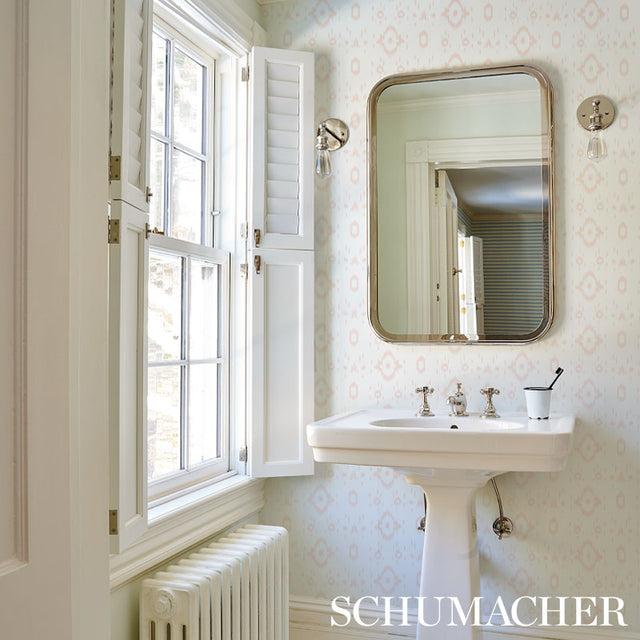 Tabitha Quiet Pink by Schumacher Soft Geometric Ikat-Inspired Wallpaper – Schumacher 5012201