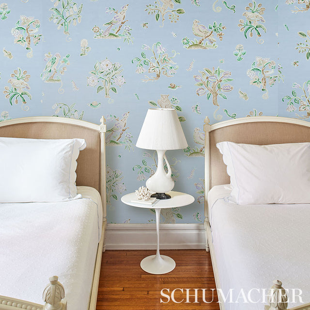Magical Menagerie Sky by Schumacher Whimsical Animals & Flora Wallpaper – Schumacher 5012210
