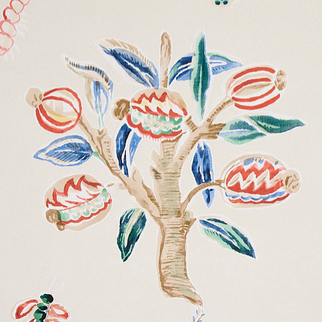 Magical Menagerie Primary by Schumacher Painterly Flora and Fauna Wallpaper – Schumacher 5012211