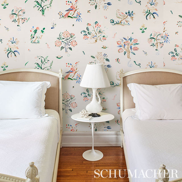 Magical Menagerie Primary by Schumacher Painterly Flora and Fauna Wallpaper – Schumacher 5012211