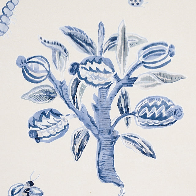Magical Menagerie Blues by Schumacher Painterly Flora and Fauna Wallpaper – Schumacher 5012212