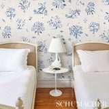 Magical Menagerie Blues by Schumacher Painterly Flora and Fauna Wallpaper – Schumacher 5012212