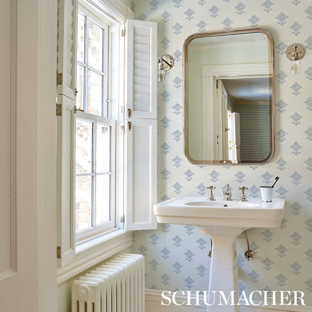 Rubia Blue by Schumacher Subtle Metallic Floral Wallpaper – Schumacher 5012220