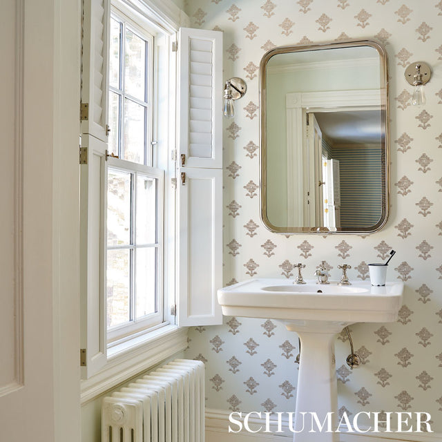 Rubia Ivory by Schumacher Subtle Metallic Floral Wallpaper – East Meets West Collection 5012221
