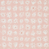 Meadow Rock blush wallpaper by Caroline Z Hurley for Schumacher, featuring hand-painted white floral motifs on a pink background.