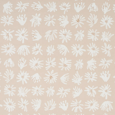 Meadow Rock wallpaper by Caroline Z Hurley for Schumacher, featuring hand-painted neutral floral motifs in a neat, artful arrangement.