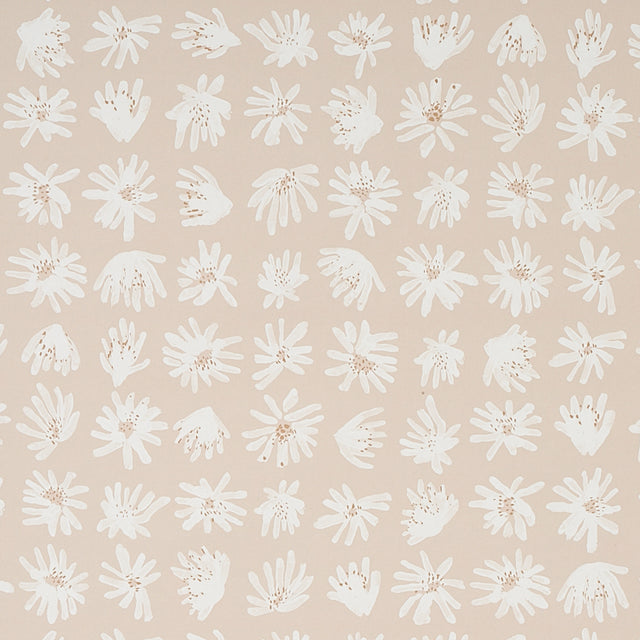 Meadow Rock wallpaper by Caroline Z Hurley for Schumacher, featuring hand-painted neutral floral motifs in a neat, artful arrangement.