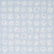 Meadow Rock Sky wallpaper by Caroline Z Hurley for Schumacher, featuring hand-painted white floral motifs on a soft blue background.
