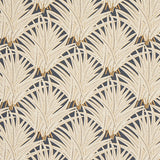 Zenada wallpaper in Carbon by Schumacher features stylized feathery fronds in a chic, lively pattern on a dark background.