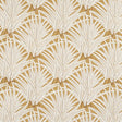 Zenada gold wallpaper from Schumacher's Copacabana collection featuring a botanical palm leaf pattern in white on a gold background.
