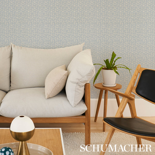 Coleridge Chambray by Schumacher Geometric Blue Wallpaper – Schumacher 5012250