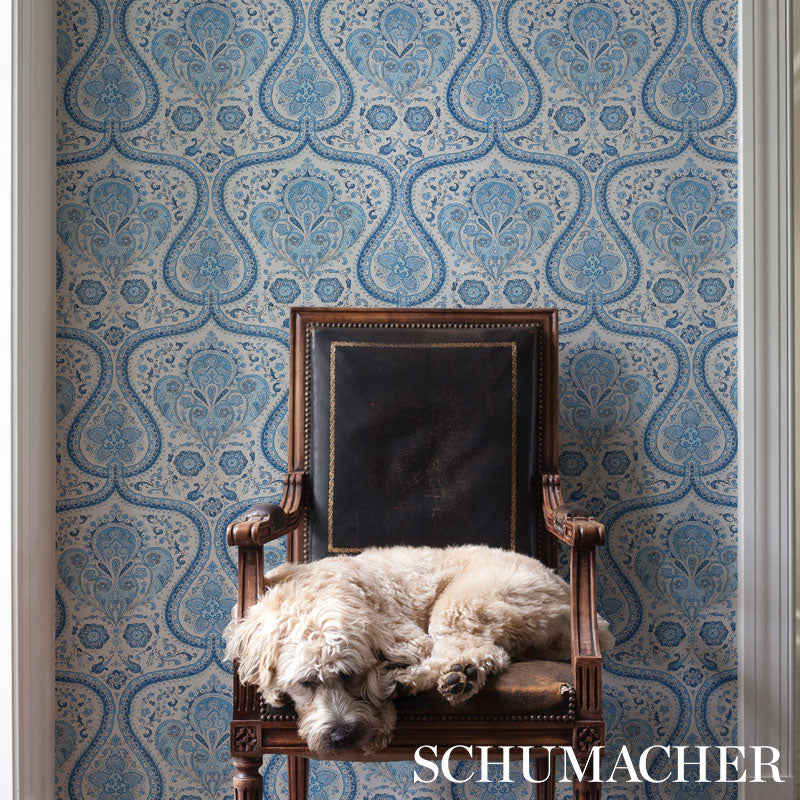 Paisley Court Blue by Schumacher East Meets West Collection Wallpaper – Schumacher 5012270