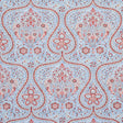 Paisley Court chambray wallpaper with intricate paisley and floral designs in blue and red by Schumacher