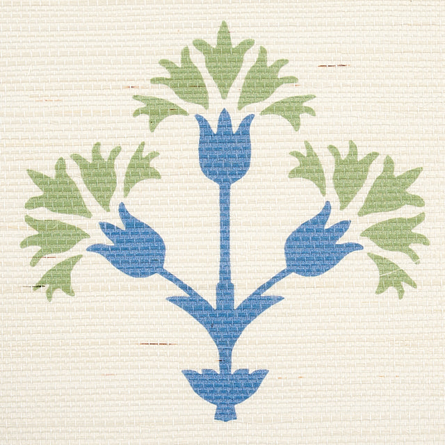 Chamba Crown Sisal Green Ottoman Fan Floral Wallpaper – Schumacher 5012280