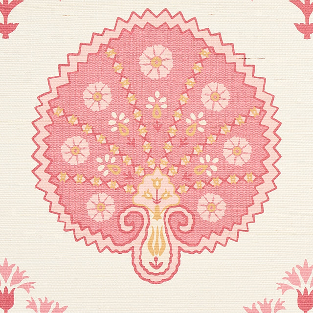 Chamba Crown Sisal Pink Ottoman Fan Floral Wallpaper – Schumacher 5012281