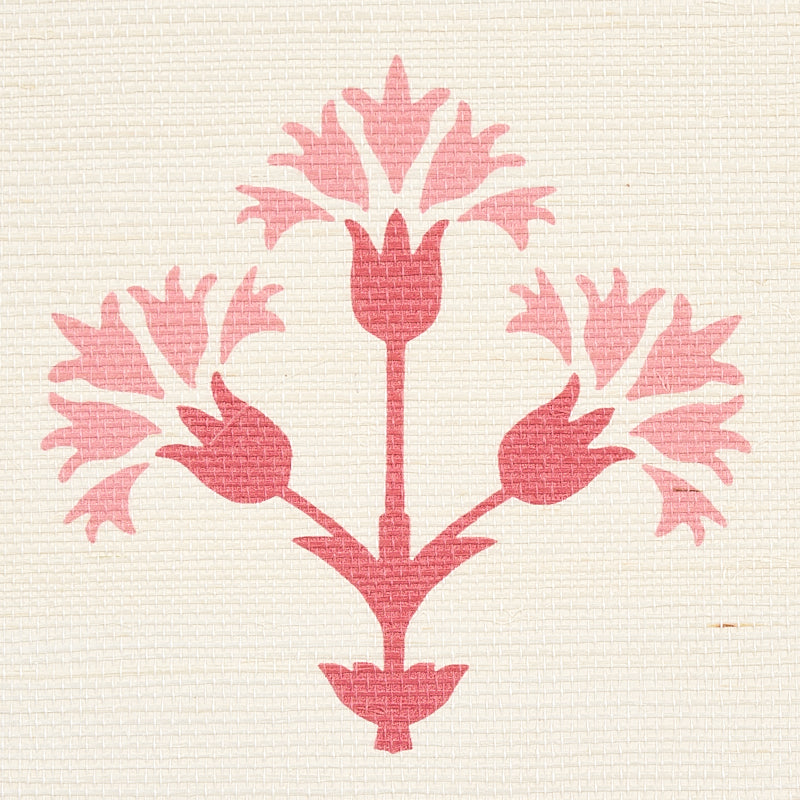 Chamba Crown Sisal Pink Ottoman Fan Floral Wallpaper – Schumacher 5012281