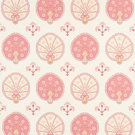 Chamba Crown Sisal pink wallpaper with Ottoman fan and floral motifs on a textured sisal ground