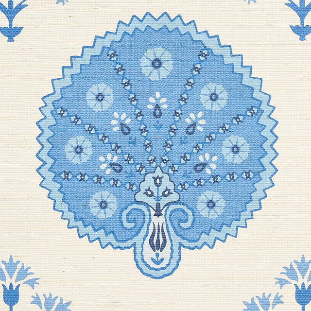 Chamba Crown Sisal Blue Ottoman Fan Floral Wallpaper – Schumacher 5012282