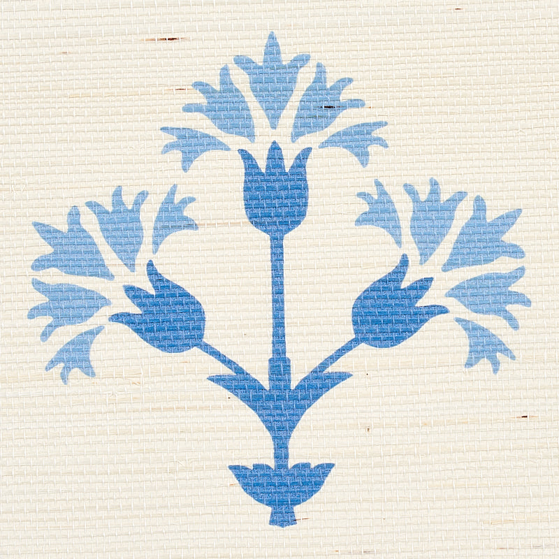 Chamba Crown Sisal Blue Ottoman Fan Floral Wallpaper – Schumacher 5012282