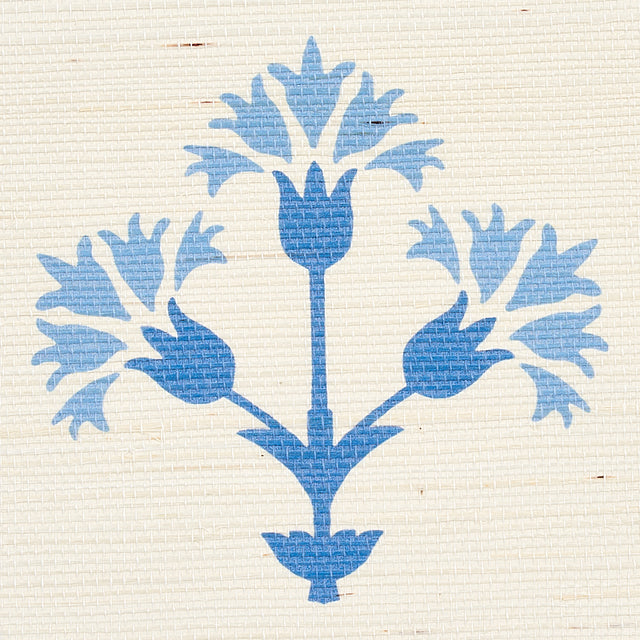 Chamba Crown Sisal Blue Ottoman Fan Floral Wallpaper – Schumacher 5012282