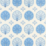 Chamba Crown Sisal blue wallpaper with Ottoman fan and floral motifs on a textured sisal ground, styled in a bathroom interior.