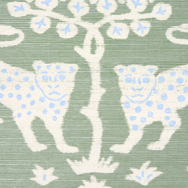 Woodland Leopard Sisal Seaglass by Schumacher Hand Screen Printed Wallpaper – Schumacher 5012300