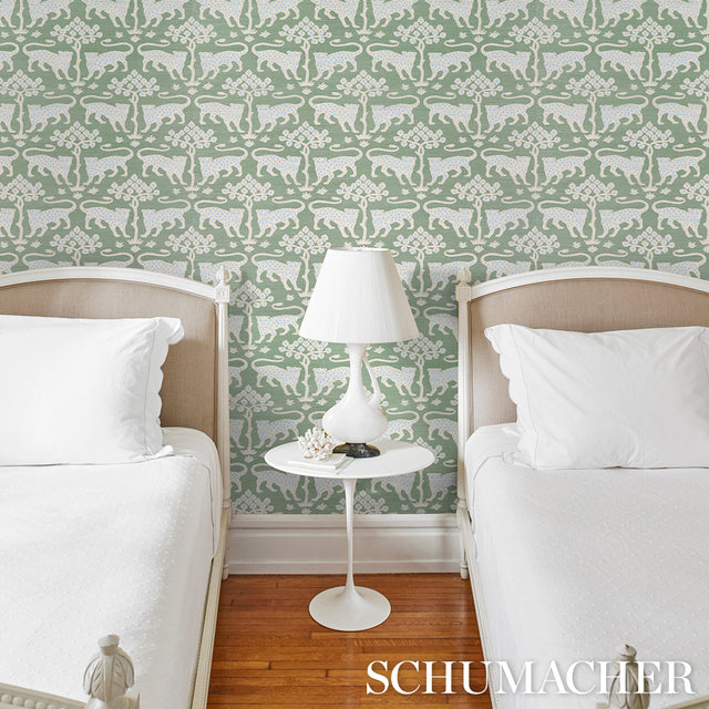 Woodland Leopard Sisal Seaglass by Schumacher Hand Screen Printed Wallpaper – Schumacher 5012300