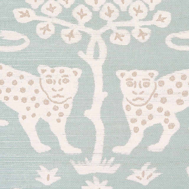 Woodland Leopard Sisal Waterblue by Schumacher Hand Screen Printed Wallpaper – Schumacher 5012301