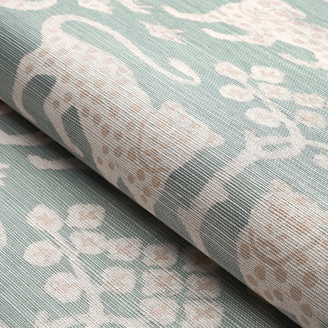 Woodland Leopard Sisal Waterblue by Schumacher Hand Screen Printed Wallpaper – Schumacher 5012301