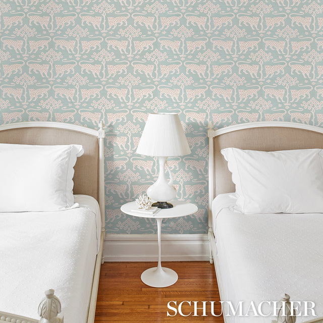 Woodland Leopard Sisal Waterblue by Schumacher Hand Screen Printed Wallpaper – Schumacher 5012301