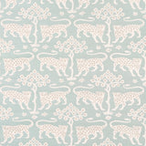 Woodland Leopard Sisal wallpaper in Waterblue by Schumacher, featuring a hand-drawn leopard and tree motif on textured sisal.