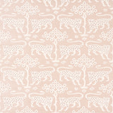 Woodland Leopard Sisal wallpaper in Petal by Schumacher, featuring a hand-drawn leopard and tree motif on textured sisal in a soft pink colorway.