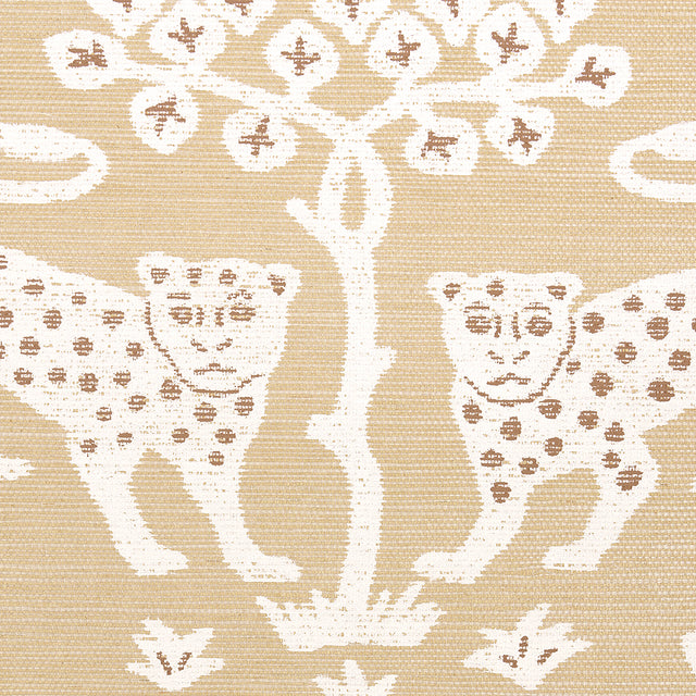 Woodland Leopard Sisal Oatmeal by Schumacher Hand Screen Printed Wallpaper – Schumacher 5012303
