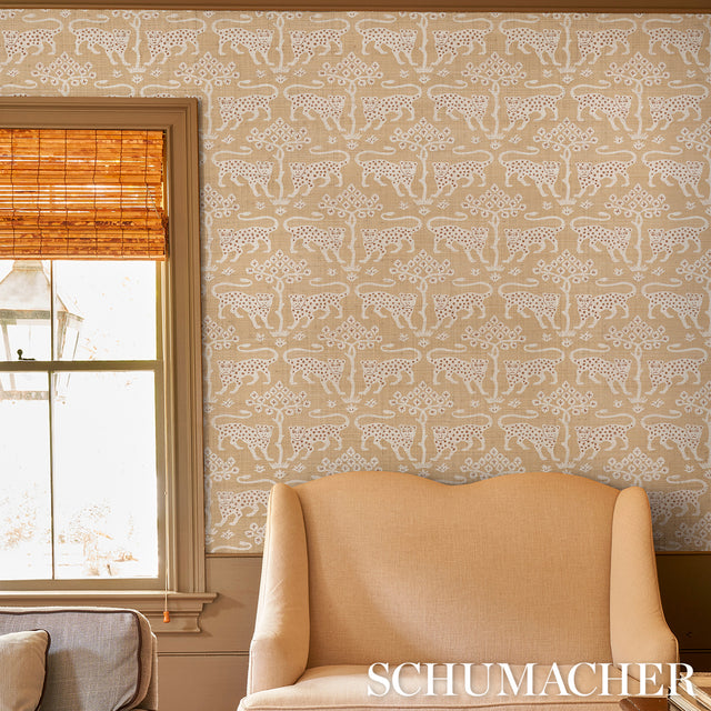 Woodland Leopard Sisal Oatmeal by Schumacher Hand Screen Printed Wallpaper – Schumacher 5012303