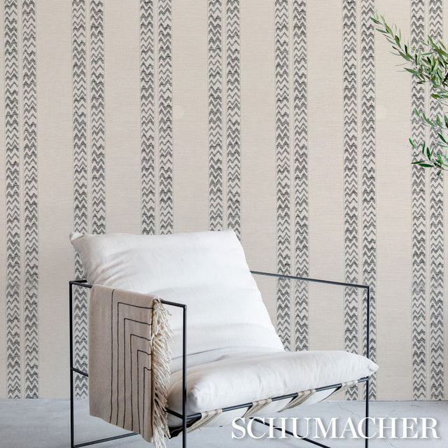 Kudu Stripe Black by Schumacher Jacquard-Weave Tribal Wallpaper – Schumacher 5012310
