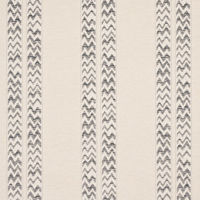 Kudu Stripe wallpaper in black by Schumacher, featuring alternating irregular stripes and chevrons with a jacquard weave texture.