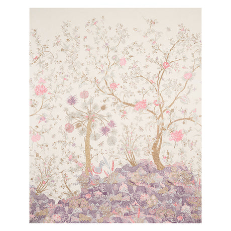 Amaltas Panel Set wallpaper by Schumacher featuring exotic flowers and animals in a document colorway