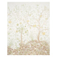 Amaltas Panel Set wallpaper in green and yellow with exotic flowers and animals, shown installed in a living room setting.