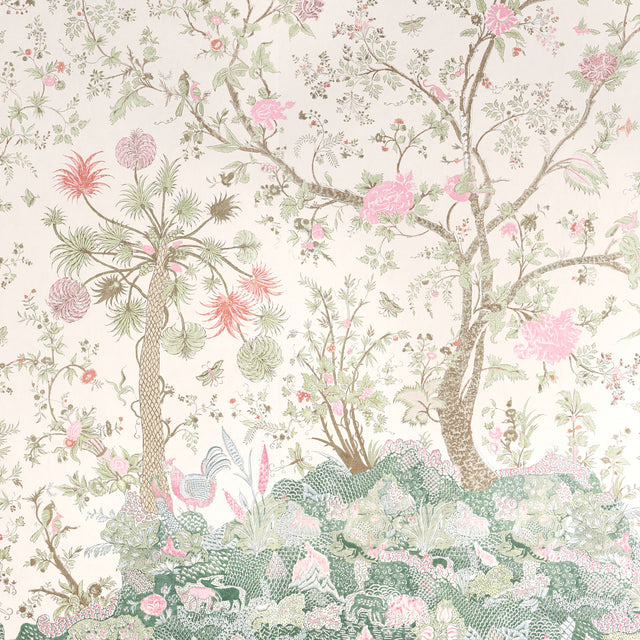 Amaltas Panel Set Green & Pink Exotic Floral Animal Scenic Wallpaper – Schumacher 5012333