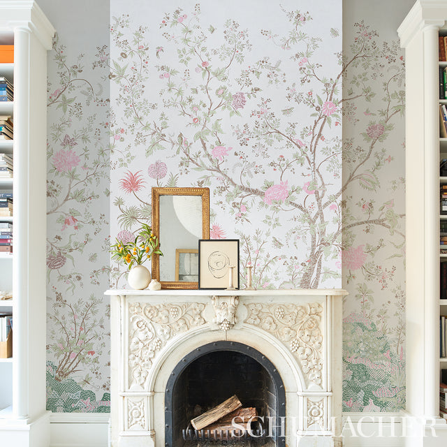 Amaltas Panel Set Green & Pink Exotic Floral Animal Scenic Wallpaper – Schumacher 5012333