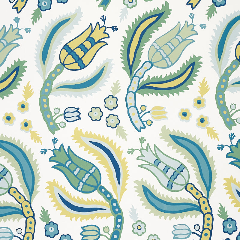 Malabar Vine Peacock by Schumacher Ottoman-Inspired Botanical Wallpaper – Schumacher 5012340