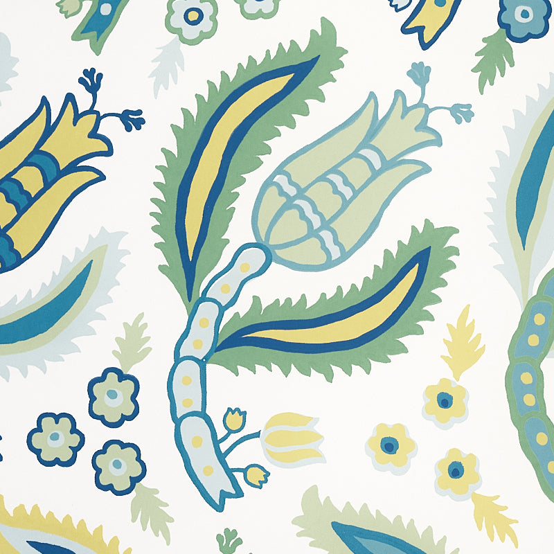 Malabar Vine Peacock by Schumacher Ottoman-Inspired Botanical Wallpaper – Schumacher 5012340