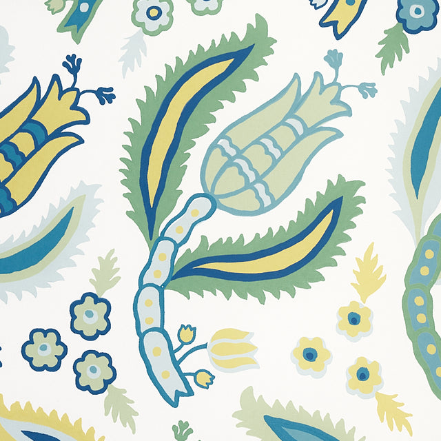 Malabar Vine Peacock by Schumacher Ottoman-Inspired Botanical Wallpaper – Schumacher 5012340