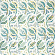 Malabar Vine wallpaper in Peacock by Schumacher, Ottoman-inspired botanical pattern in blue, green, and yellow on white background.