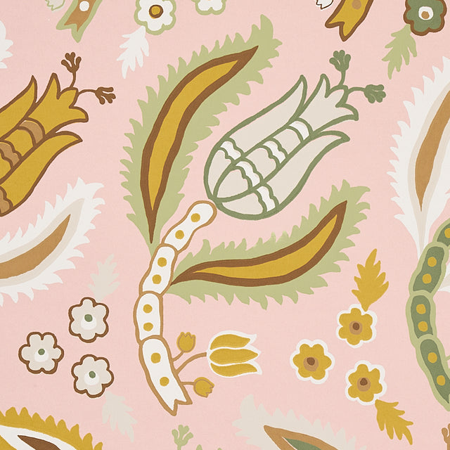 Malabar Vine Blush by Schumacher Ottoman-Inspired Botanical Wallpaper – Schumacher 5012342