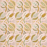 Malabar Vine blush wallpaper by Schumacher, Ottoman-inspired botanical pattern in pink, green, and gold.