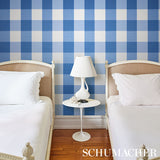Willa Check Large Navy by Schumacher Oversized Gingham Plaid Wallpaper – Schumacher 5012351