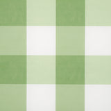 Willa Check Large in Leaf by Schumacher - large-scale green and white gingham plaid wallpaper, shown in styled and detail views.