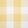 Willa Check Large yellow gingham plaid wallpaper by Schumacher, shown in room and detail views.